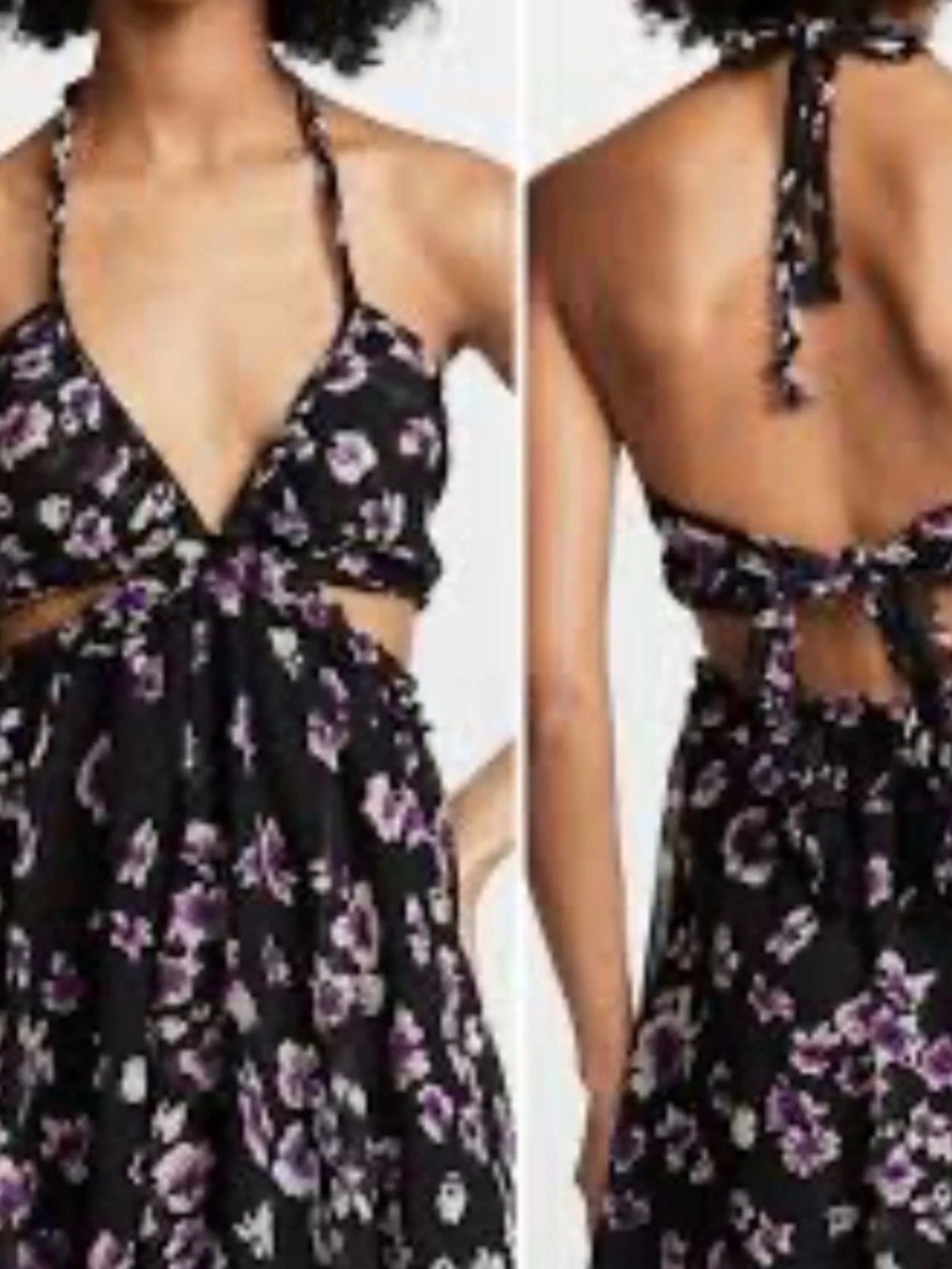 MISA Los Angeles Floral Halter Dress – Black – Size S